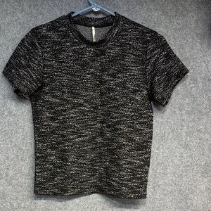 Free People tweed Black and White  short sleeve Knit T-Shirt top Small